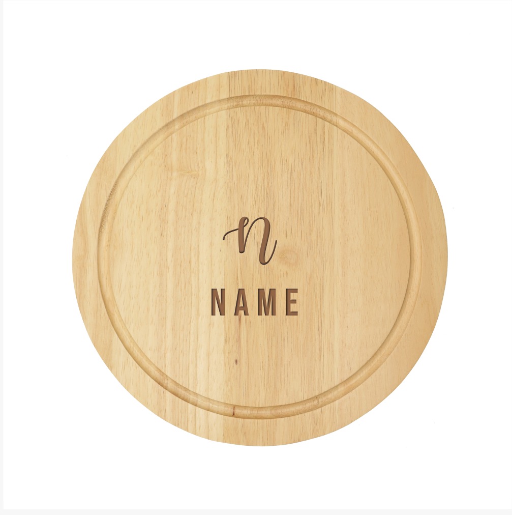 Personalised Wooden Engraved Cheese Board Set with Name & Initial